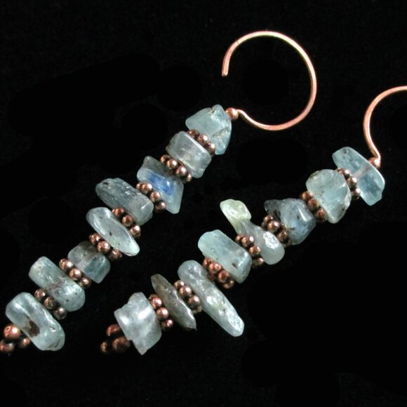 Handmade Jewelry - Matte KYANITE Linear Earrings in solid Copper Rustic Tribal Boho Stick